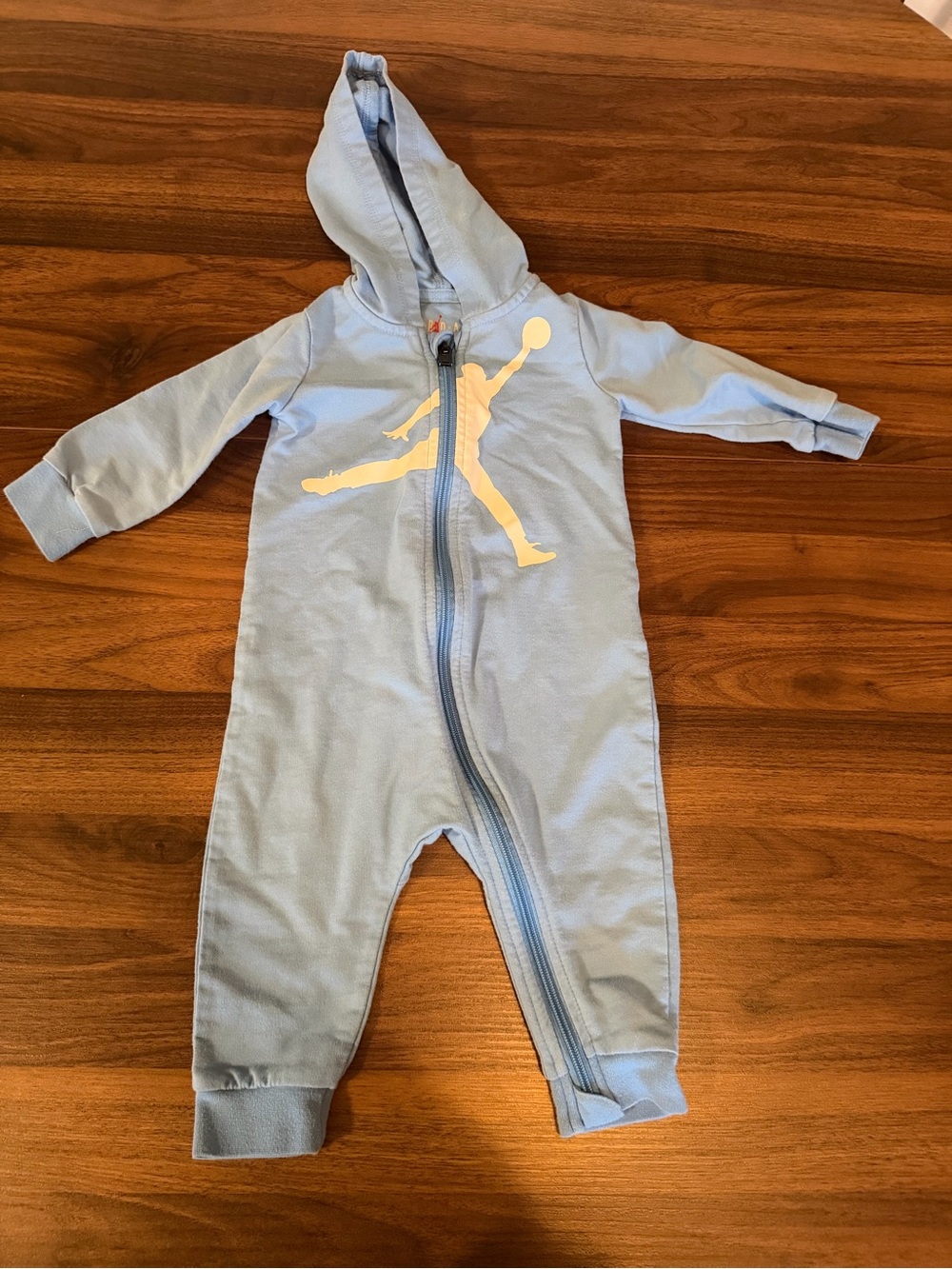 Jordan Light Blue Hooded Baby One-Piece with White Jumpman